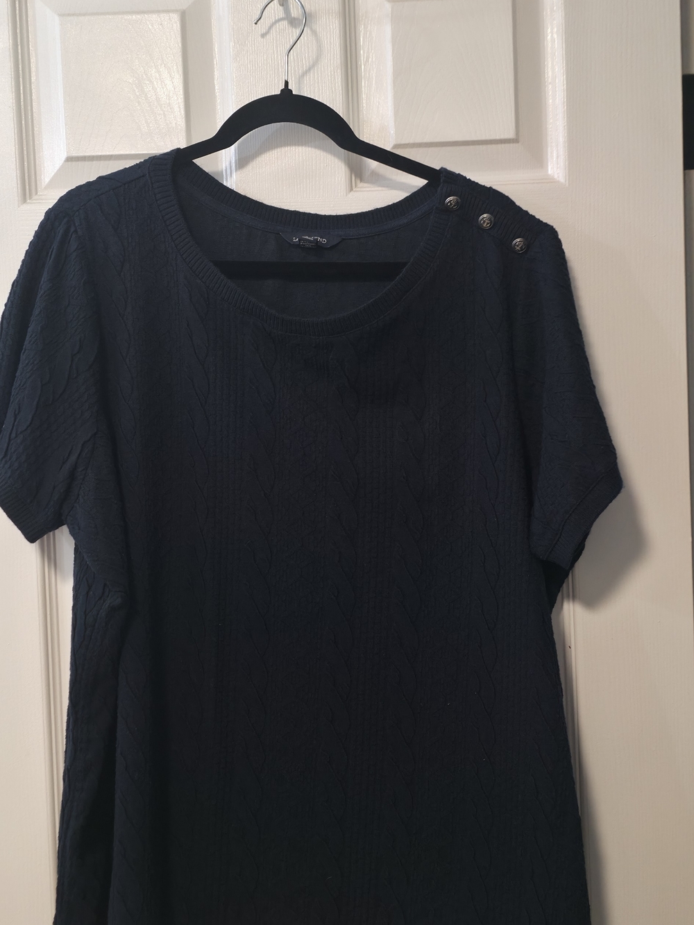 Lands' End Navy Short-Sleeve Cable Knit Top with Shoulder Buttons